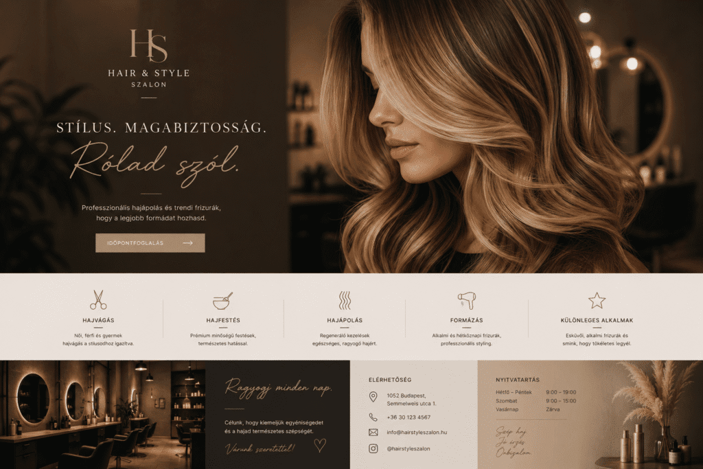 Clean beauty koncepciójú szépségszalon letisztult weboldala, hófehér és lágy bézs tónusokkal, minimalista árlistával és online időpontfoglaló gombbal.