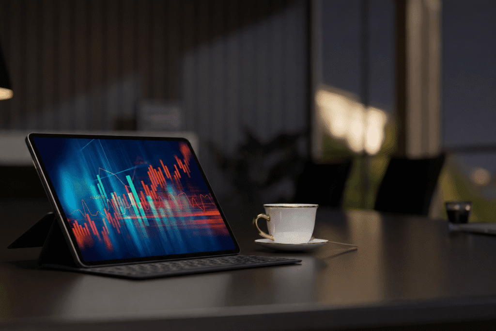 Letisztult prémium munkaasztal MacBook Air laptop mellett, a Google keresőoptimalizálás és SEO stratégia tervezését jelképezve.